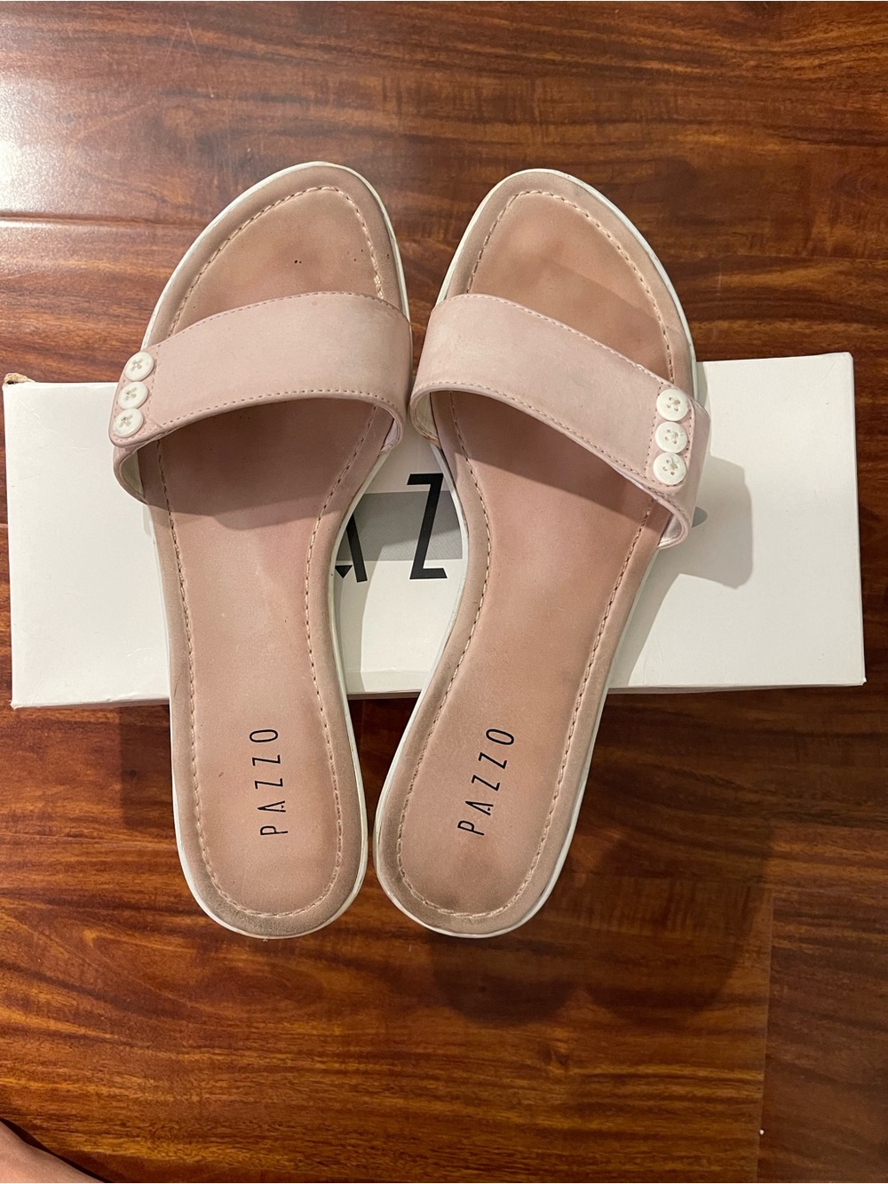 PAZZO Blush Pink Slide Sandals with Button Accent